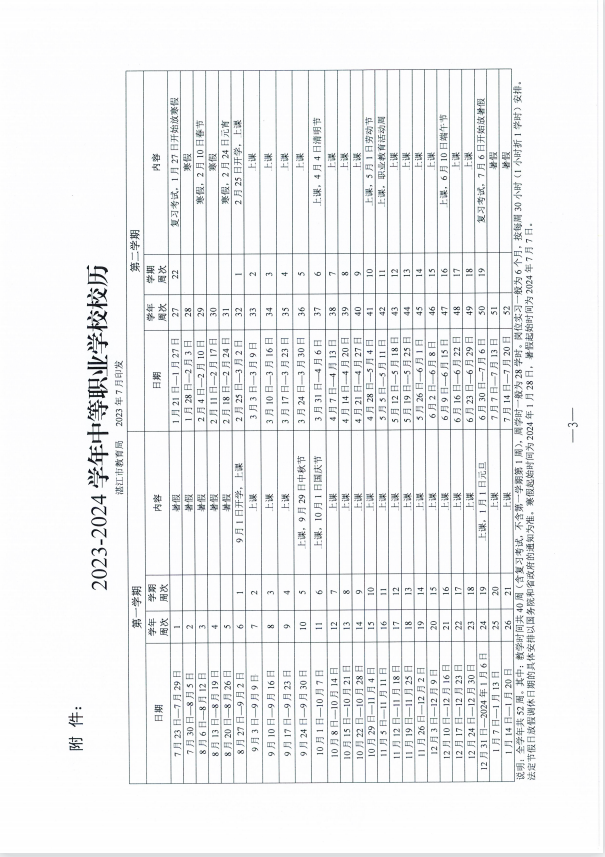 2023-2024學年湛江市中等職業學校校歷